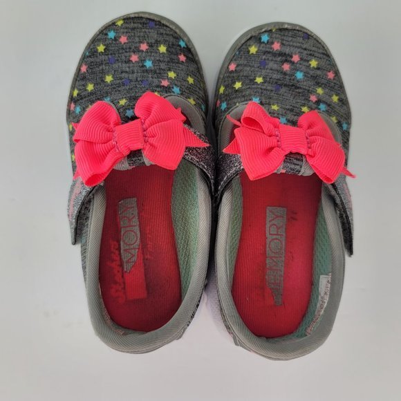 Skechers Go Walk Size 6 Infant Baby‎ Girl Gray Starry Design Pink Bow - Picture 5 of 7